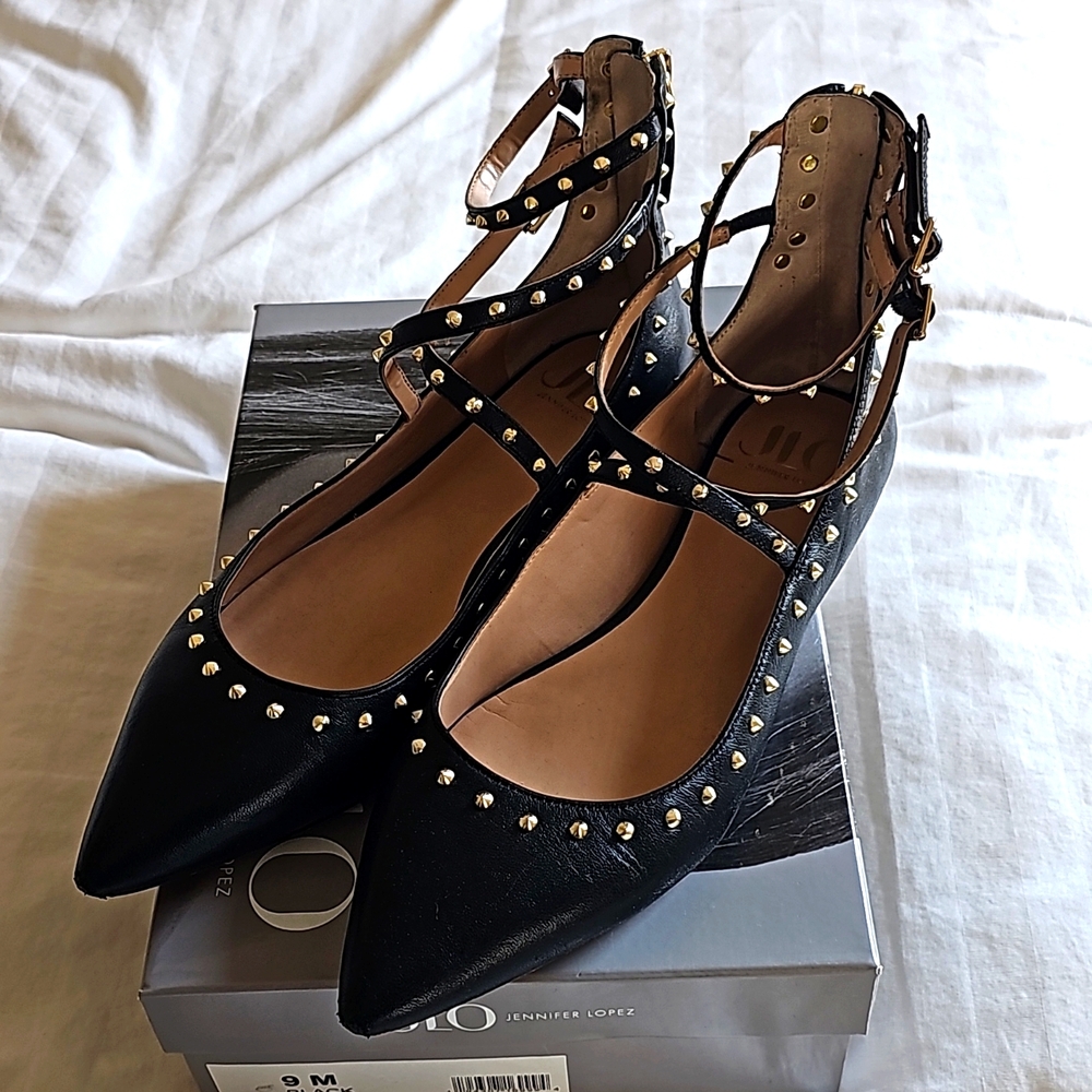 JLo ballet flats black w/gold studs size 9